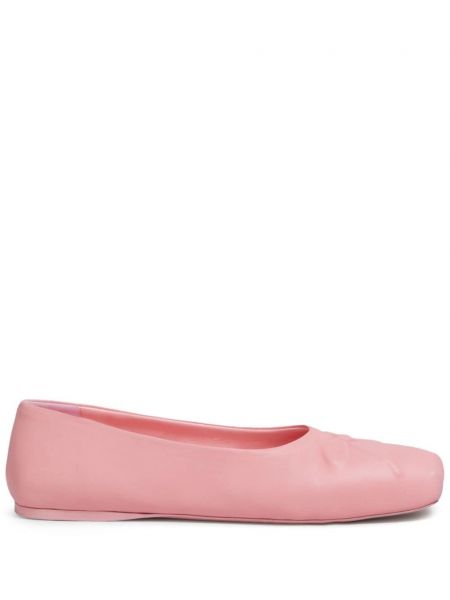Кожени ниски обувки с панделка Marni розово