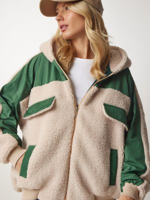 Стьобане флісове пальто з капюшоном Happiness İstanbul зелене