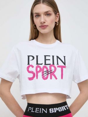 Biała koszulka sportowa bawełniana Plein Sport