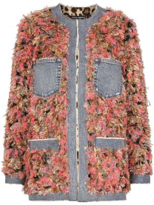 Žakárová bunda s kožušinou Dolce & Gabbana ružová