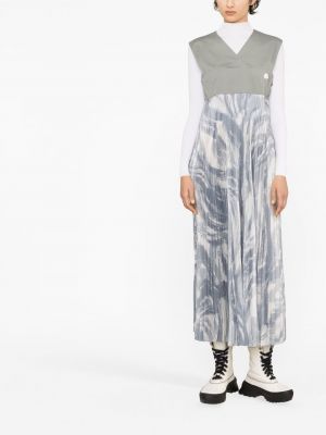 Plisované dlouhé šaty s potiskem s abstraktním vzorem Moncler šedé