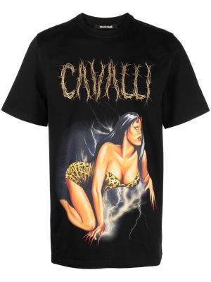 Памучна тениска с принт Roberto Cavalli черно