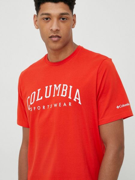 Памучна тениска с дълъг ръкав с принт Columbia червено