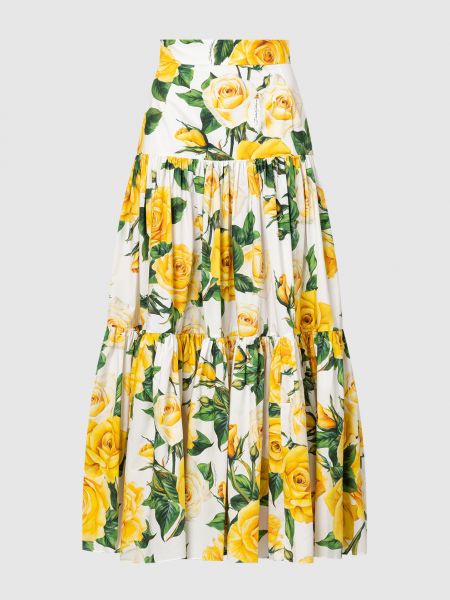Длинная юбка в цветочек с принтом с рюшами Dolce&gabbana белая