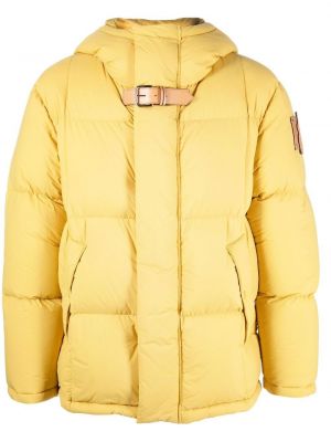 Пухено яке с качулка Moncler жълто