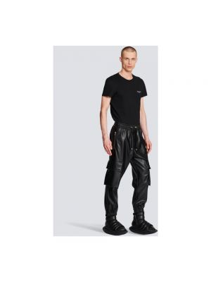 Pantalones cargo de cuero de cuero sintético Balmain negro