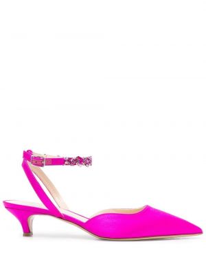 Сатенени полуотворени обувки с кристали P.a.r.o.s.h. розово