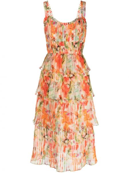 Plissert floral dress Marchesa Notte oransje