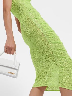 Midi šaty s korálky so sieťovinou Self-portrait zelená