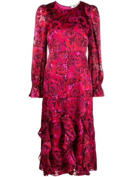 Коктейлна рокля с волани Dvf Diane Von Furstenberg розово