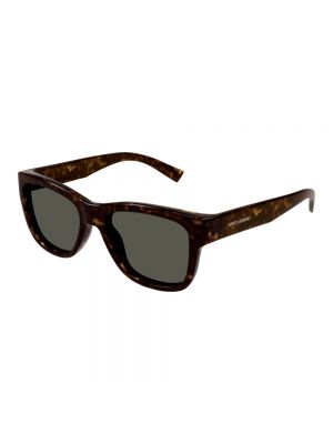Okulary przeciwsłoneczne skórzane klasyczne Saint Laurent brązowe