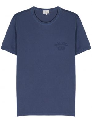 Bavlnené tričko s potlačou Woolrich modrá