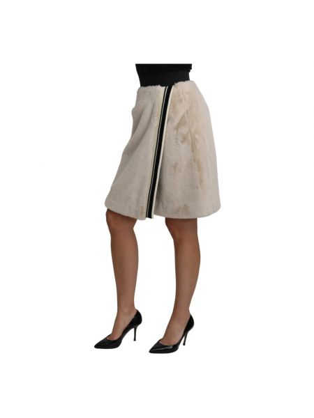 Mini spódniczka z wysoką talią z futerkiem Dolce And Gabbana beżowa