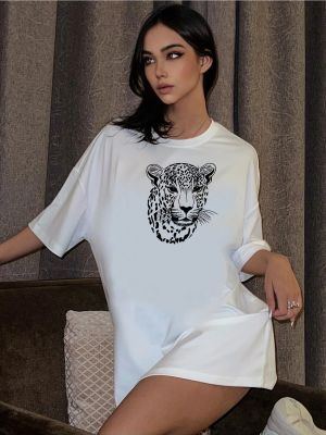 Oversized leopardí tričko s potiskem K&h Twenty-one bílé