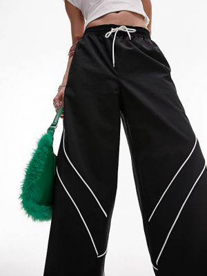 Черные широкие спортивные брюки из нейлона с контрастной окантовкой Topshop