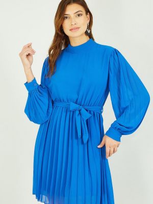 Платье с воротником с высоким воротником с длинным рукавом Mela синее