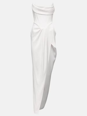 Satynowa sukienka długa drapowana Alex Perry biała