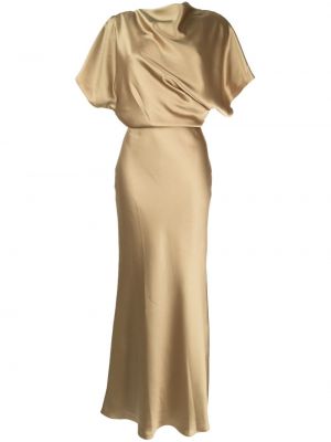 Satynowa sukienka koktajlowa drapowana Amsale złota