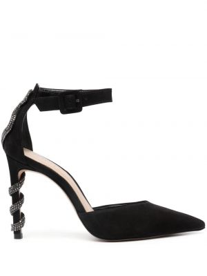 Велурени полуотворени обувки със змийски принт Schutz черно