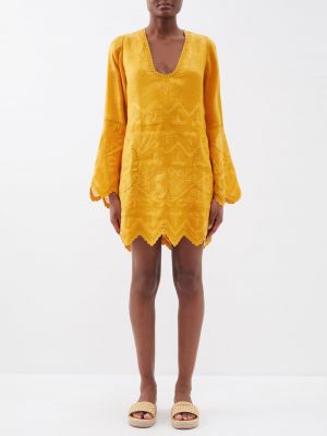 Льняное платье мини с вышивкой Vita Kin желтое