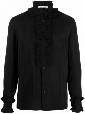 Копринена риза с волани Saint Laurent черно