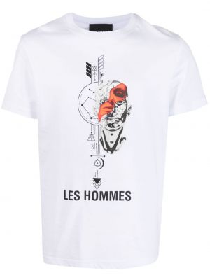 Tricou din bumbac cu imagine Les Hommes alb