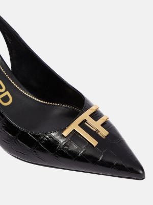 Кожени полуотворени обувки с отворена пета Tom Ford черно