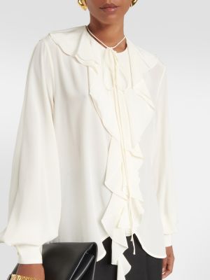 Svilena bluza z volani Victoria Beckham bela