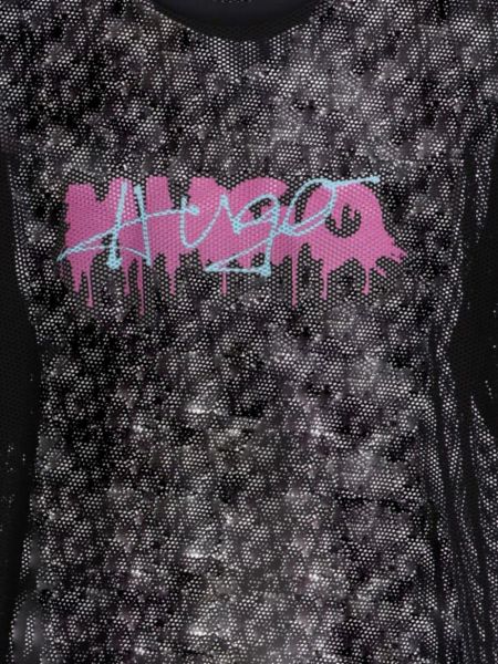 Koszulka z nadrukiem z siateczką Hugo czarna