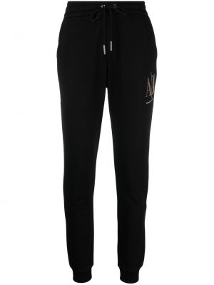 Pantaloni sport din bumbac cu imagine Armani Exchange negru