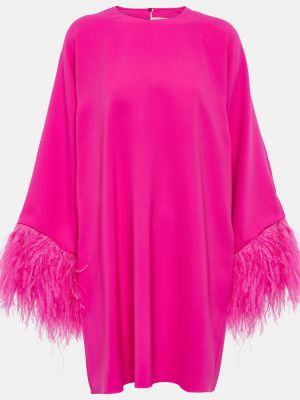 Svilena haljina sa perjem Valentino ružičasta