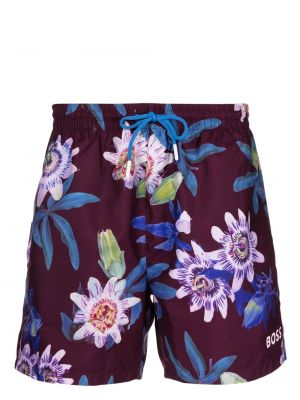 Kratke hlače s cvetličnim vzorcem s potiskom Boss vijolična
