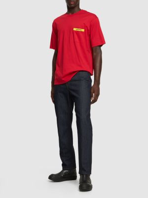 Camiseta de algodón de tela jersey con bolsillos Ferrari rojo
