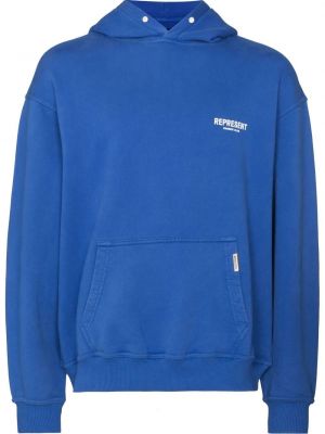 Raštuotas medvilninis džemperis su gobtuvu Represent mėlyna