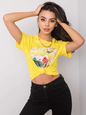 Medvilninis marškinėliai su užrašais Fashionhunters geltona