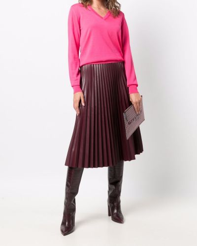 Jersey de lana merino con escote v de tela jersey Roberto Collina rosa