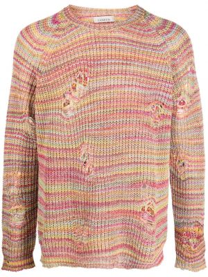 Pamučni džemper s izlizanim efektom Laneus ružičasta