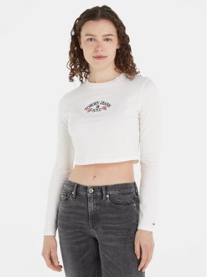 Majica slim fit s cvjetnim printom Tommy Jeans bijela