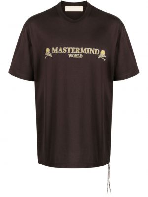 Памучна тениска с принт Mastermind World кафяво