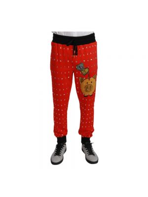 Spodnie sportowe bawełniane z kryształkami Dolce And Gabbana czerwone