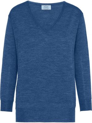 Jersey de punto con escote v de tela jersey Prada azul