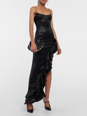 Asymetrické midi šaty s volány Alessandra Rich černé