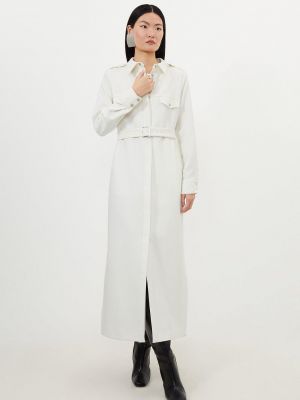 Фланелевое платье-рубашка с длинным рукавом с карманами Karen Millen белое