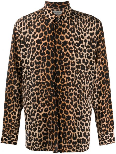 Camisa con estampado leopardo Saint Laurent marrón