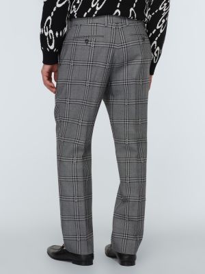 Kostkované vlněné klasické kalhoty relaxed fit Gucci šedé
