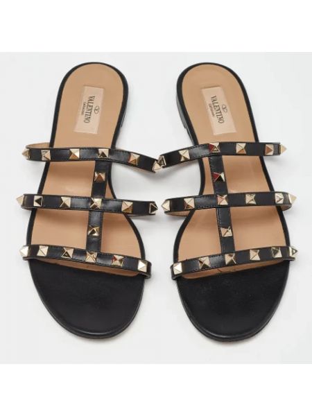 Sandalias de cuero retro Valentino Vintage negro