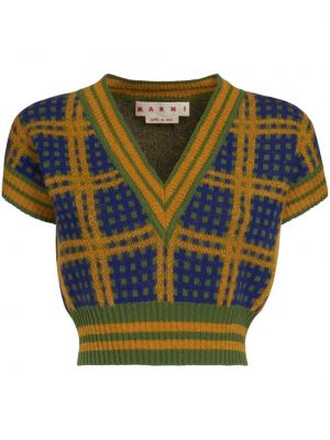Кариран пуловер с v-образно деколте Marni