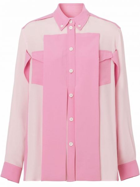 Копринена риза от креп Burberry розово