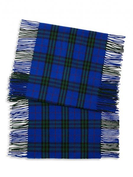 Клетчатый кашемировый шарф с бахромой Burberry синий