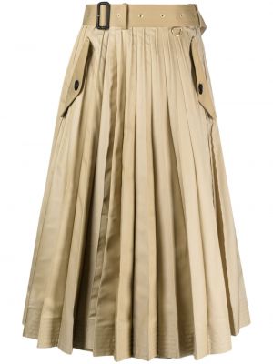 Bavlněné kožená sukně s páskem Sacai - hnědá